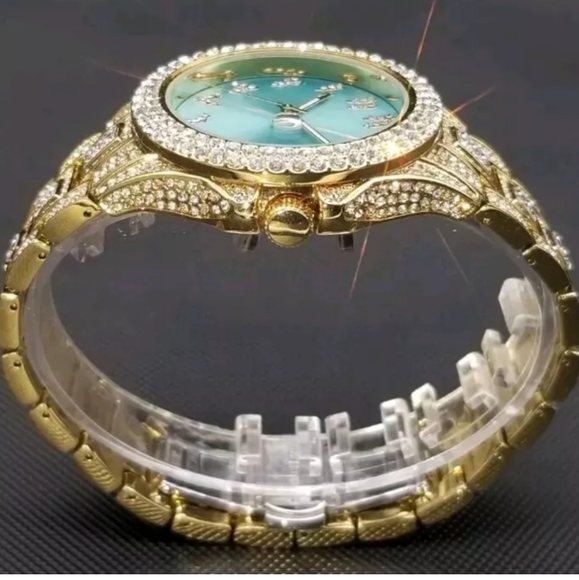Mens Luxury Iced Out Bling Simulated Diamond CZ GoldPlated Arabic Numera… - Picture 10 of 15